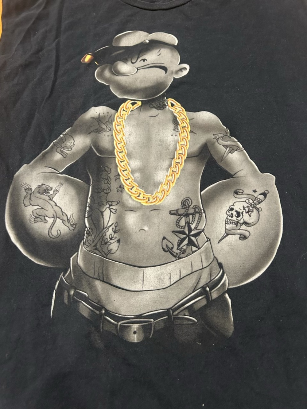 Popeye Graphic Muscle Tank Top Men's XL Black Tattoo Style Gangster Cutoff Shirt - Picture 5 of 10